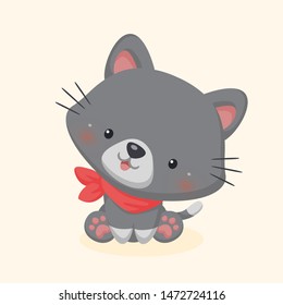 Gray cat with Red Scraf clipart