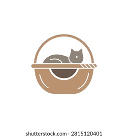 Gray cat resting in basket