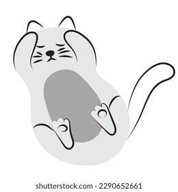 Gray cat in the shape of an oval. Sleeping pet with outstretched paws. clip art, logo, design