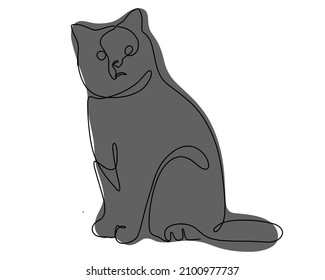 El gato gris se sienta al estilo Doodle aislado en un fondo blanco. Ilustración vectorial.