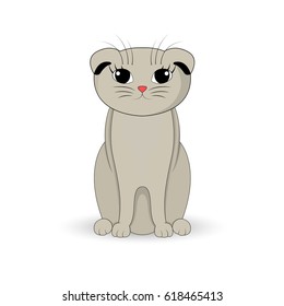 gray cat sitting up. Cartoon mascot. Isolated illustration on white background.