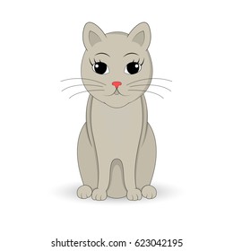 gray cat sitting up. Cartoon mascot. Isolated illustration on white background.