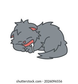 Gray cat sleeping by salivating