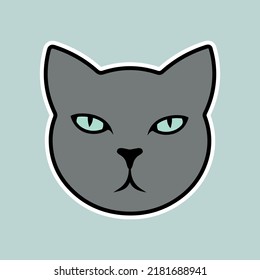 Gray cat as sticker for design websites, clothes, accessories, applications or social network communication. Gray cute cat with blue eyes as sticker for design your logo, icon or sign.