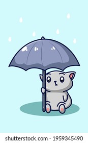 Gray cat under the umbrella