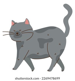 gray cat walking mascot character