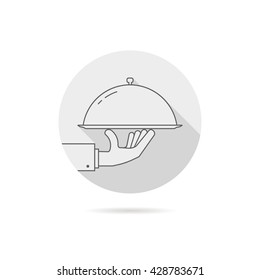 gray catering service logo with shadow. concept of wedding presentation, banquet, tasty, yummy, hot cloche, event sale. flat style trend brand graphic design vector illustration on white background
