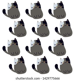 Gray cats pattern. Vector cute cat doodle style. 