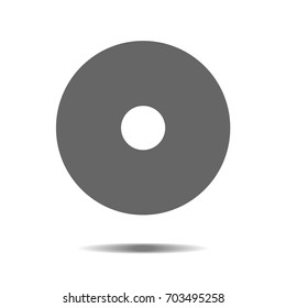Gray CD icon, vector illustration flat design style isolated on white background with shadow