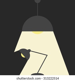 Gray ceiling lamp on gray background, bright shine