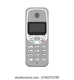 A gray cell phone with a keypad and lcd screen