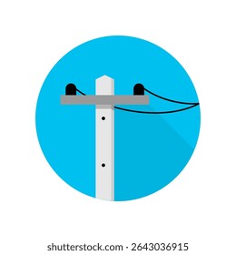 Gray cement electric power pole on blue circle sky icon flat vector design