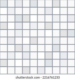 Gray ceramic square tiles seamless pattern. Home interior, bathroom and kitchen wall and floor texture. Vector white glossy brick wall background