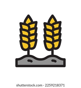 Gray Cereals icons set with rice, wheat, corn, oats, oats, barley signs isolated on white background. Ears symbol of wheat bread. Farm wheat symbol.
