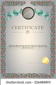 gray certificate with ribbon and emblem