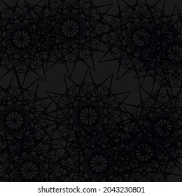 Gray Chaotic Messy Textile Print Vintage Luxury Illustration. Stars Folk Shapes Grey Lace Network Mandala Backdrop Ornament. Ornamental Pattern Black Calm Mystery Night Darkness Dark Background.