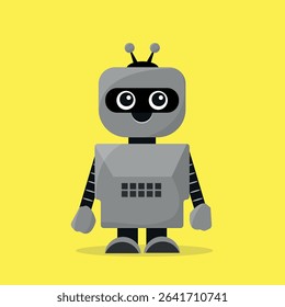 gray character iron robot on a yellow background