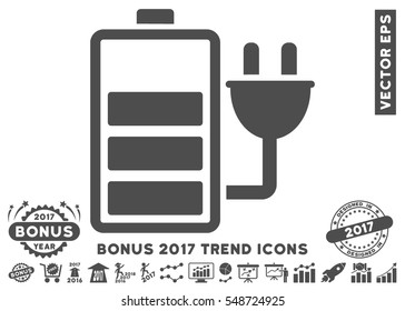 Gray Charge Battery icon with bonus 2017 year trend images. Vector illustration style is flat iconic symbols, white background.