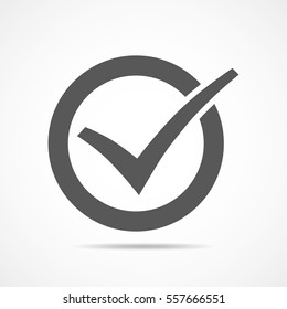 Gray check mark in the circle. Vector illustration. Gray check mark on light background.