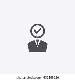 Gray Check and person head vector icon isolated background
