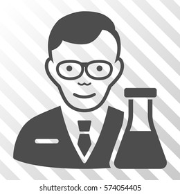 Gray Chemist interface pictogram. Vector pictograph style is a flat symbol on diagonal hatch transparent background.