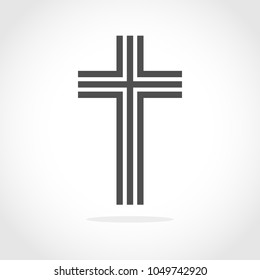 Gray Christian cross icon in flat design. Vector illustration. Abstract linear christian cross.