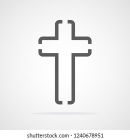 Gray Christian cross icon in flat design. Vector illustration. Abstract linear Christian cross.