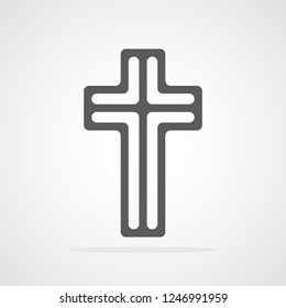 Gray Christian cross icon in flat design. Vector illustration. Abstract linear Christian cross.