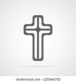 Gray Christian cross icon in flat design. Vector illustration. Abstract linear Christian cross.