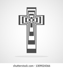 Gray Christian Cross icon in flat design. Vector illustration. Abstract linear christian cross.