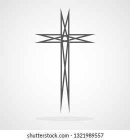 Gray Christian cross icon in flat design. Vector illustration. Abstract Christian cross.