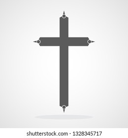 Gray Christian cross icon in flat design. Vector illustration. Abstract Christian cross.