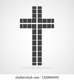 Gray Christian cross icon in flat design. Vector illustration. Abstract Christian cross.