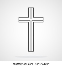 Gray Christian cross icon in flat design. Vector illustration. Abstract Christian cross.