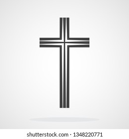 Gray Christian cross icon in flat design. Vector illustration. Abstract Christian cross.