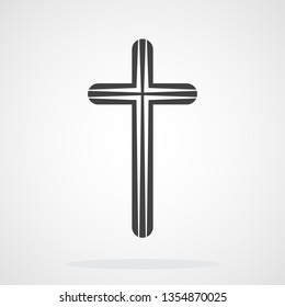 Gray Christian cross icon in flat design. Vector illustration. Abstract Christian cross.