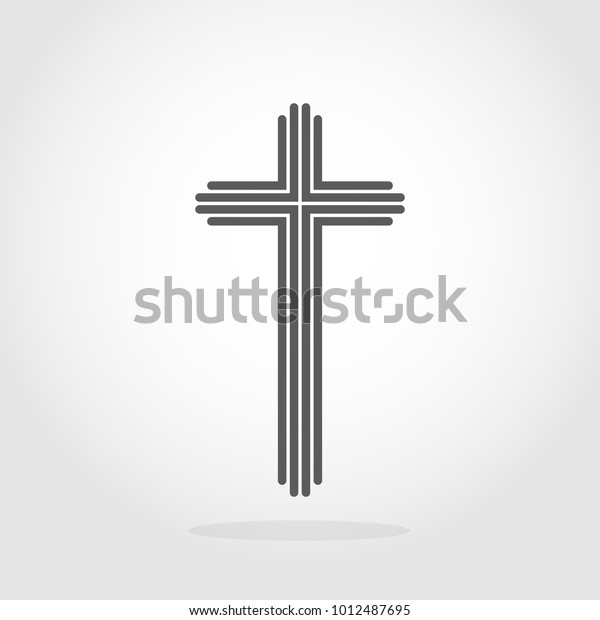 フラットなデザインのクリスチャン十字架のグレーのアイコン ベクターイラスト 抽象的なリニア クリスチャン十字架 のベクター画像素材 ロイヤリティフリー