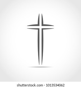 Gray Christian cross icon. Simple Christian cross on light background. Vector illustration.