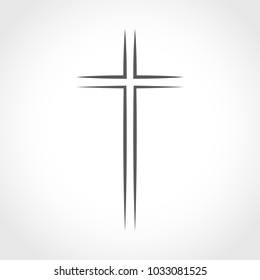 Gray Christian cross icon. Simple Christian cross on light background. Vector illustration.