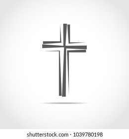 Gray Christian cross icon. Simple Christian cross on light background. Vector illustration.