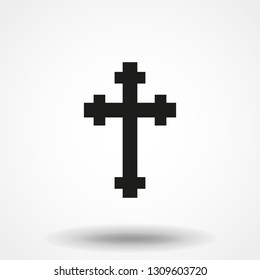 Gray Christian cross icon. Simple Christian cross on light background. Vector illustration.