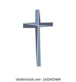 Gray Christian cross icon. Simple Christian cross on light background. Vector illustration