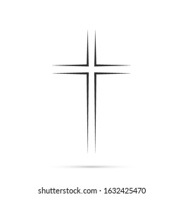 Gray Christian cross icon. Simple Christian cross on light background. Vector illustration