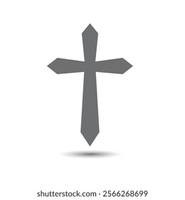 Gray Christian cross icon. Simple Christian cross on light background and vector illustration