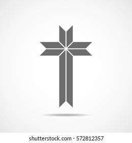 Gray Christian cross icon. Simple Christian cross on light background. Vector illustration.