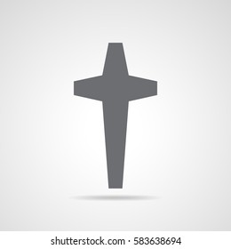 Gray Christian cross icon. Simple Christian cross on light background. Vector illustration.