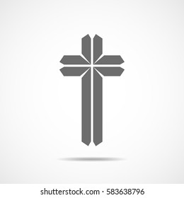 Gray Christian cross icon. Simple Christian cross on light background. Vector illustration.