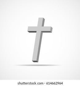 Gray Christian cross icon. Simple Christian cross on light background. Vector illustration.