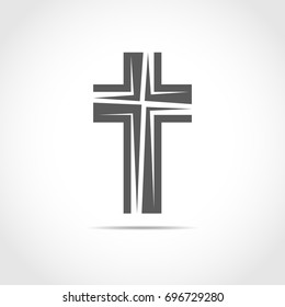 Gray Christian cross icon. Simple Christian cross on light background. Vector illustration.