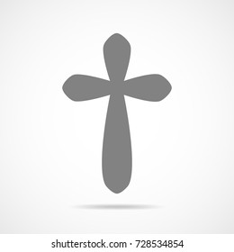 Gray Christian cross icon. Simple Christian cross on light background. Vector illustration.